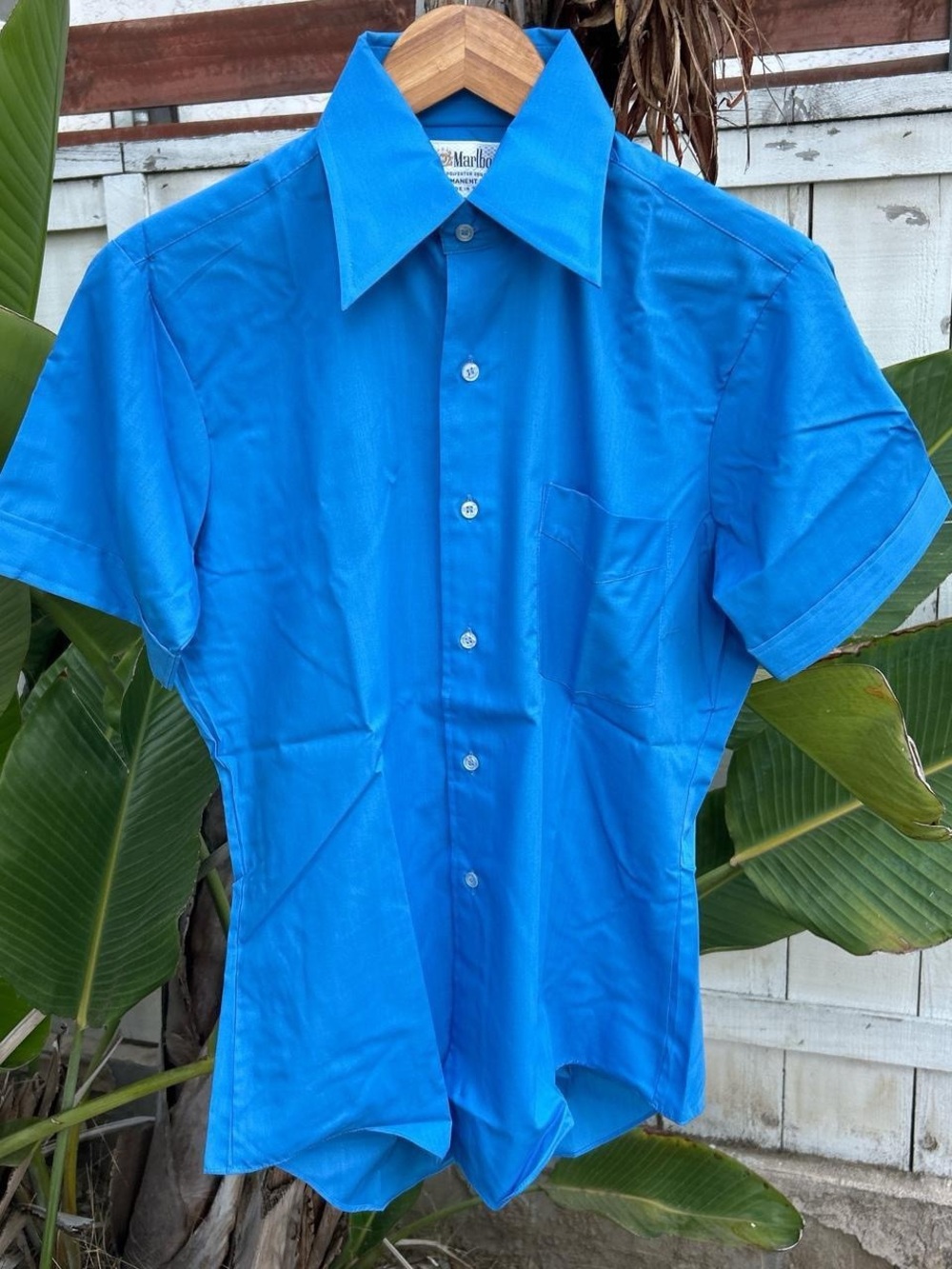 Vintage 70s Marlboro Permanent Press Shirt Blue 14.5 Mod Disco